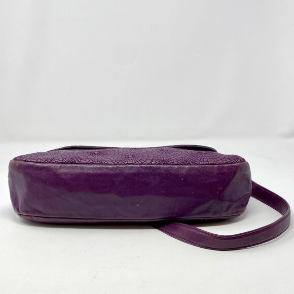 Oscar de la Renta Purple Leather Embossed Spiderweb Flap Shoulder Bag - Picture 7 of 8